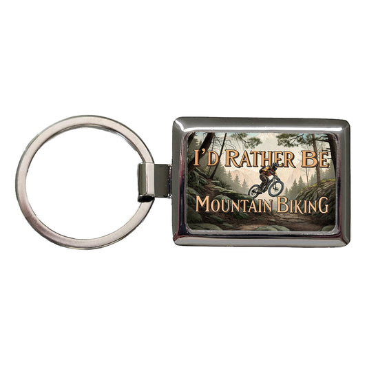 I'd Rather Be Mountain Biking Rectangle Metal Keychain