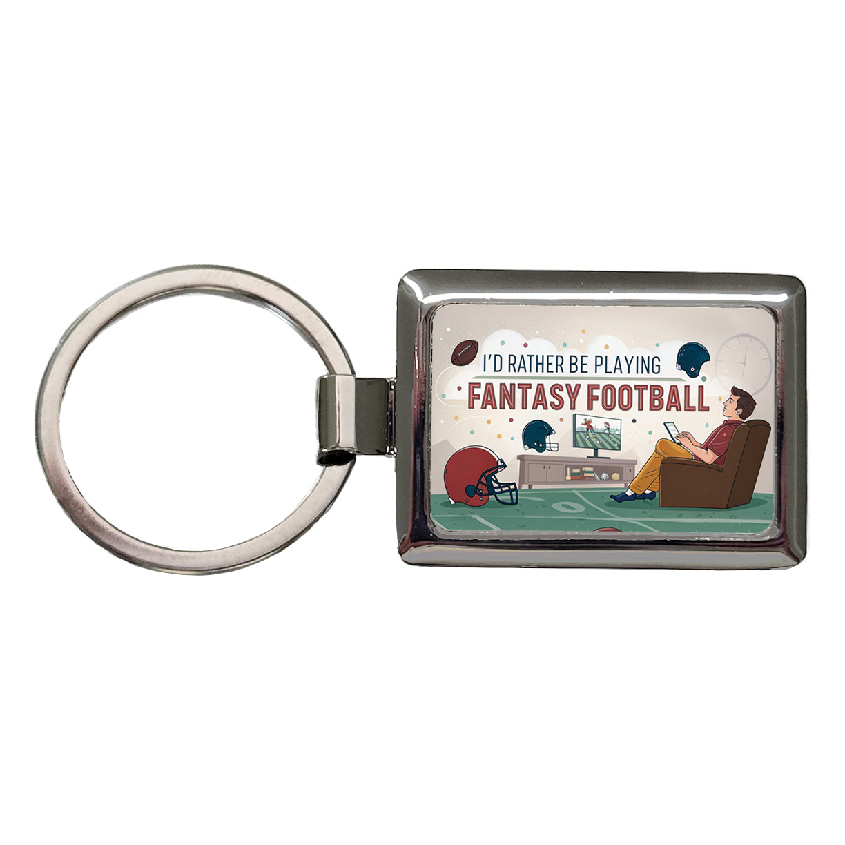 I'd Rather Be Playing Fantasy Football Rectangle Metal Keychain