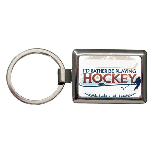 I'd Rather Be Playing Hockey Rectangle Metal Keychain