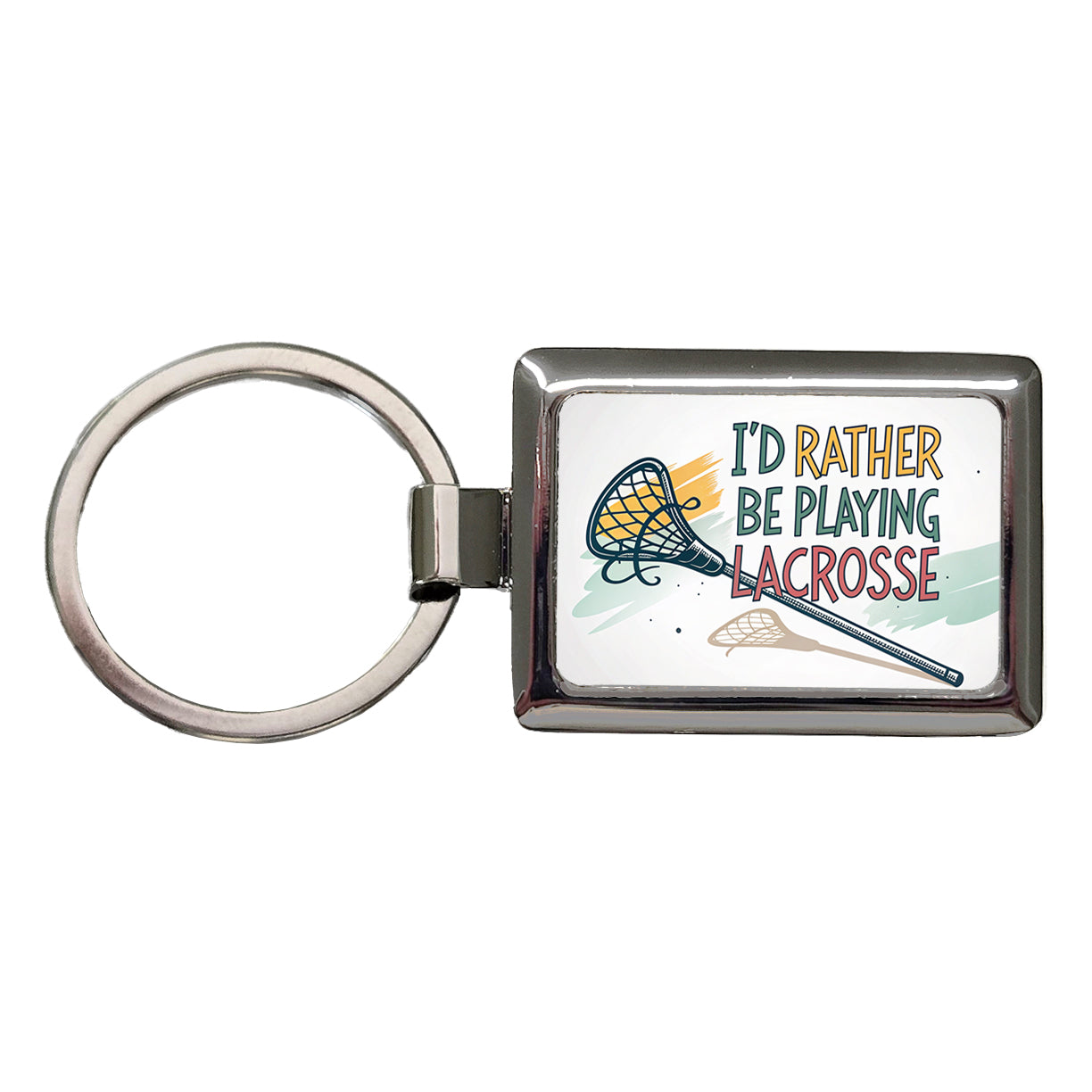 I'd Rather Be Playing Lacrosse Rectangle Metal Keychain