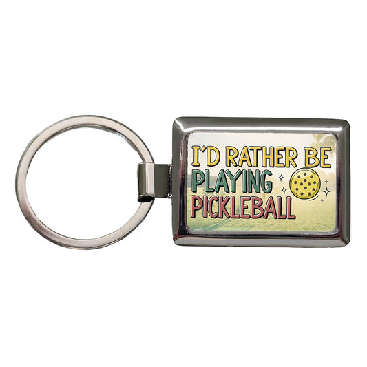 I'd Rather Be Playing Pickleball Ball Rectangle Metal Keychain