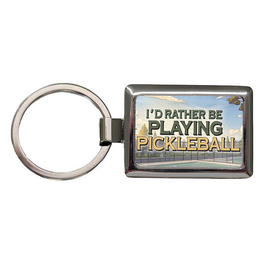I'd Rather Be Playing Pickleball Court Rectangle Metal Keychain