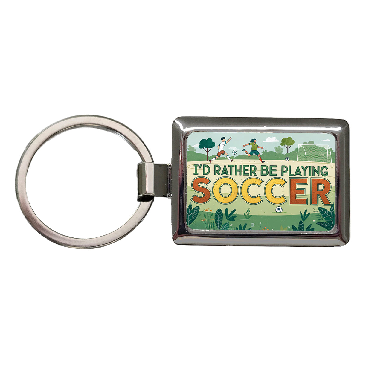 I'd Rather Be Playing Soccer Field Rectangle Metal Keychain