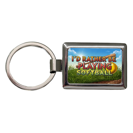 I'd Rather Be Playing Softball Rectangle Metal Keychain