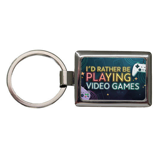 I'd Rather Be Playing Video Games Rectangle Metal Keychain