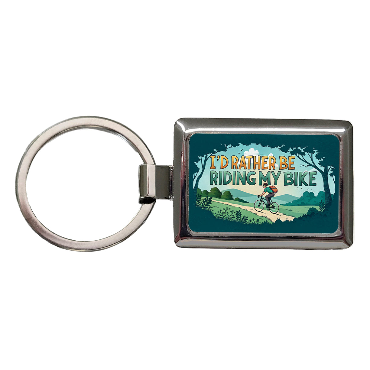 I'd Rather Be Riding My Bike Cycling Rectangle Metal Keychain