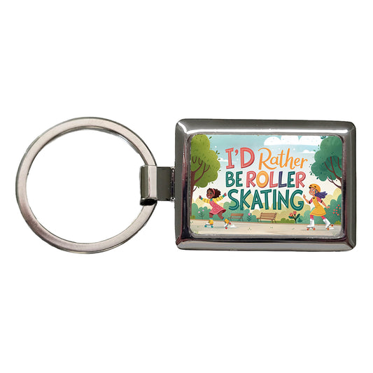 I'd Rather Be Roller Skating Cartoon Rectangle Metal Keychain