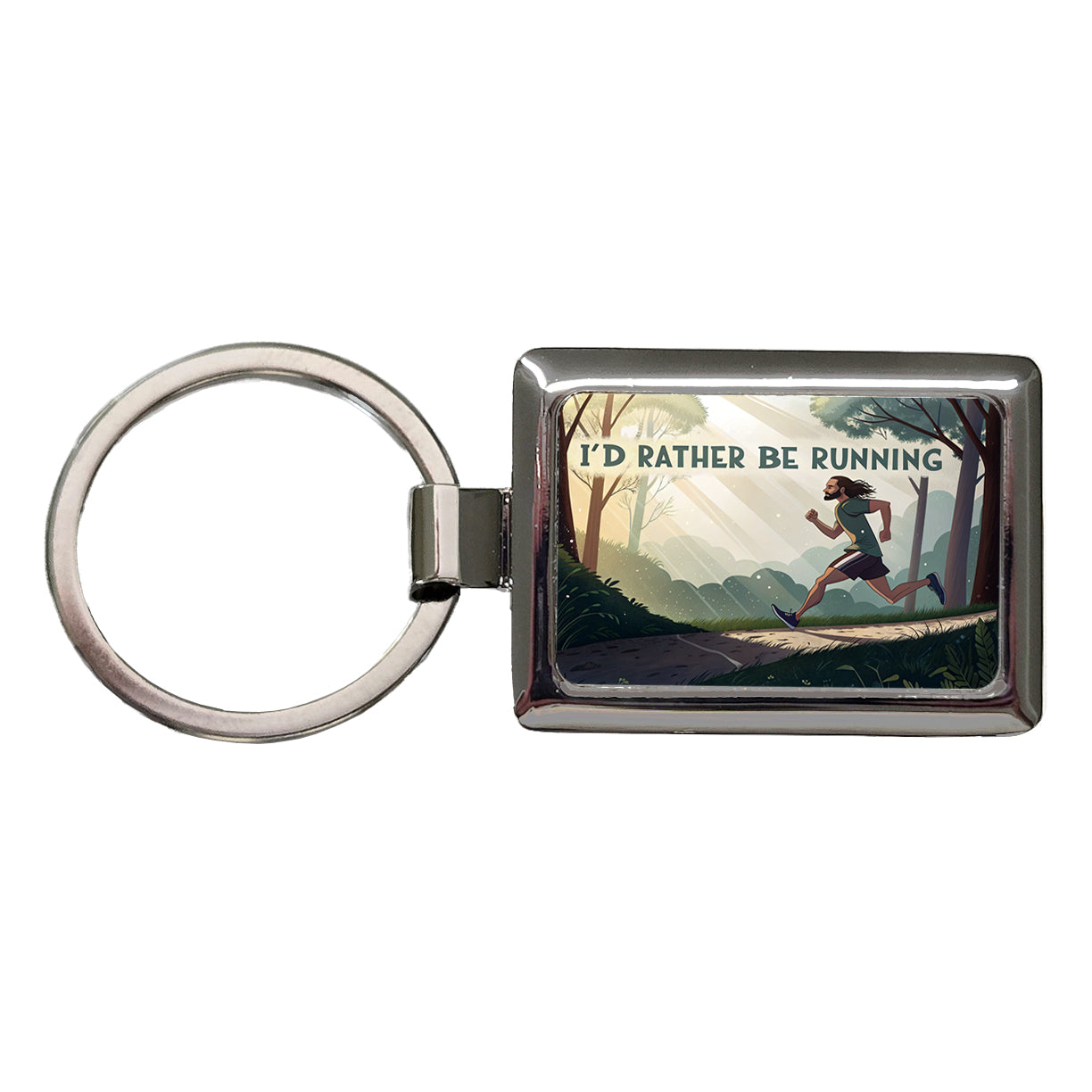 I'd Rather Be Running Man Jogging Rectangle Metal Keychain