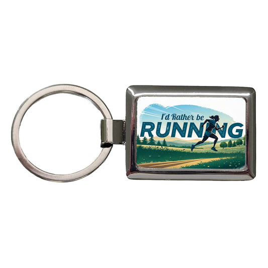 I'd Rather Be Running Woman Jogging Cross Country Rectangle Metal Keychain