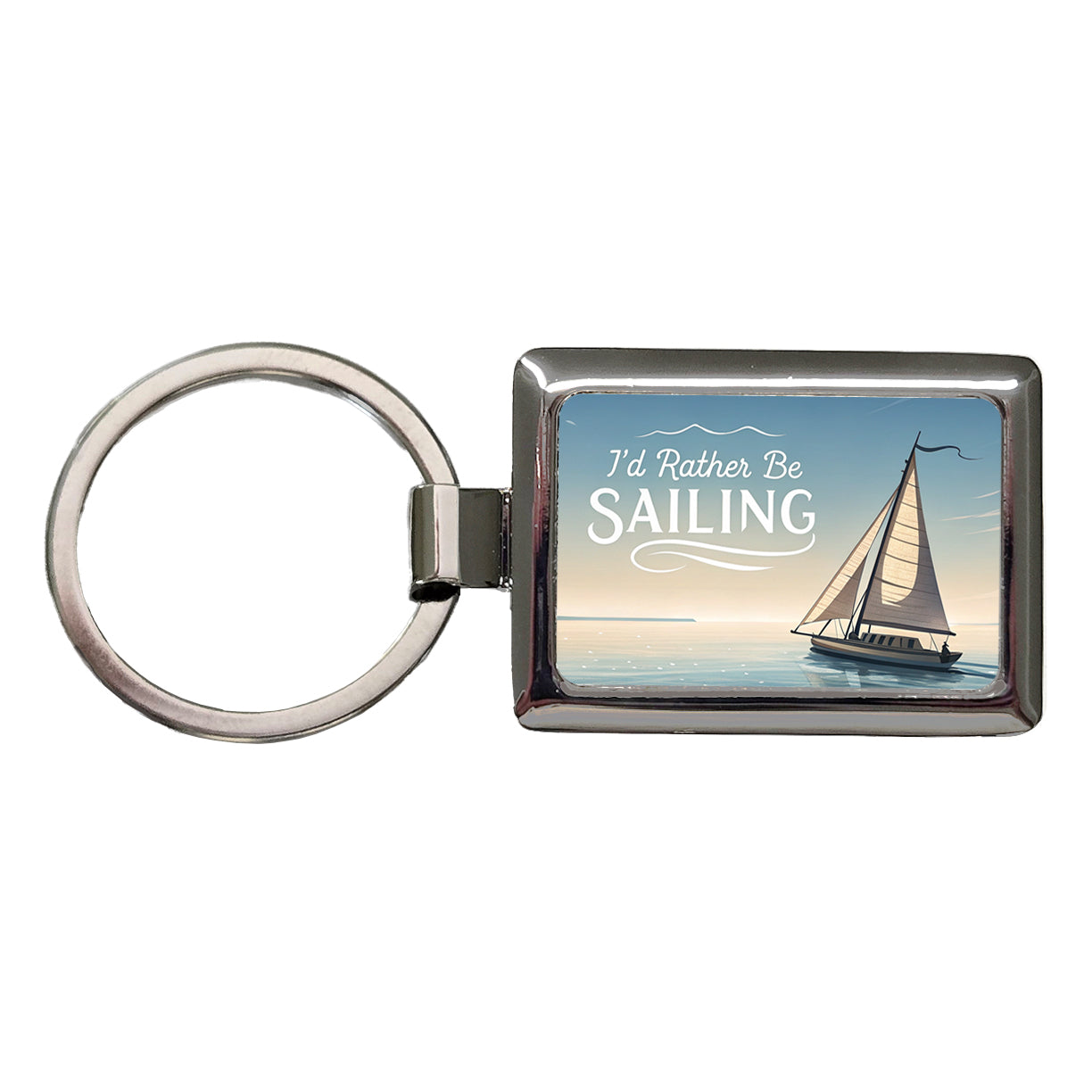 I'd Rather Be Sailing Sailboat Rectangle Metal Keychain
