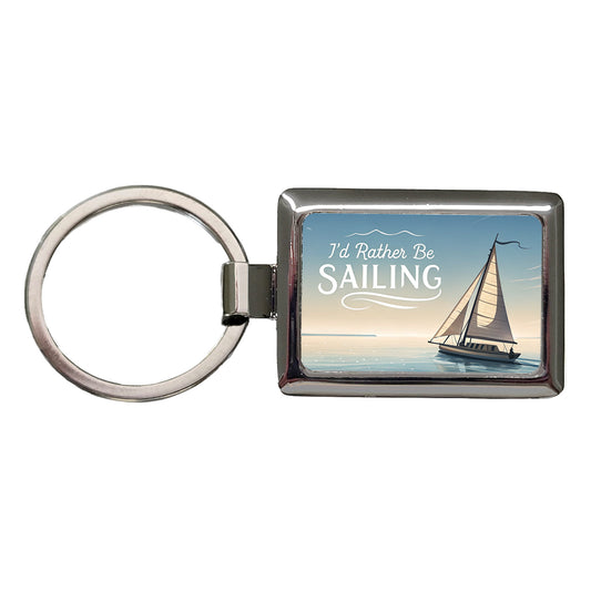 I'd Rather Be Sailing Sailboat Rectangle Metal Keychain