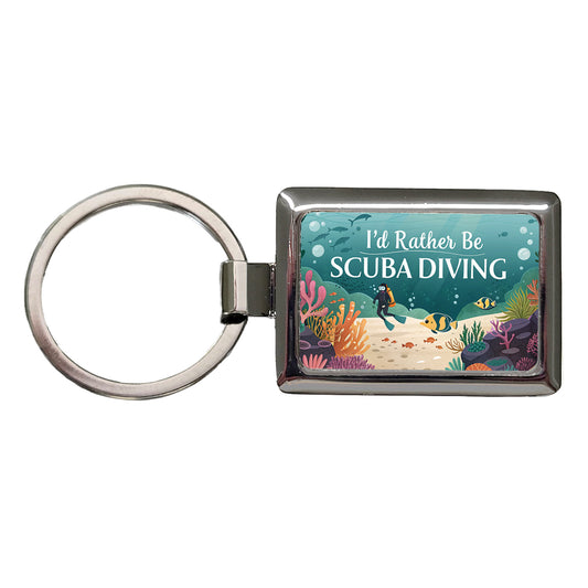 I'd Rather Be Scuba Diving Diver Underwater Rectangle Metal Keychain