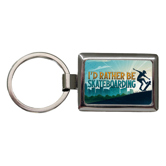 I'd Rather Be Skateboarding Rectangle Metal Keychain