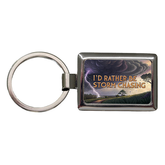 I'd Rather Be Storm Chasing Hurricane Tornado Rectangle Metal Keychain