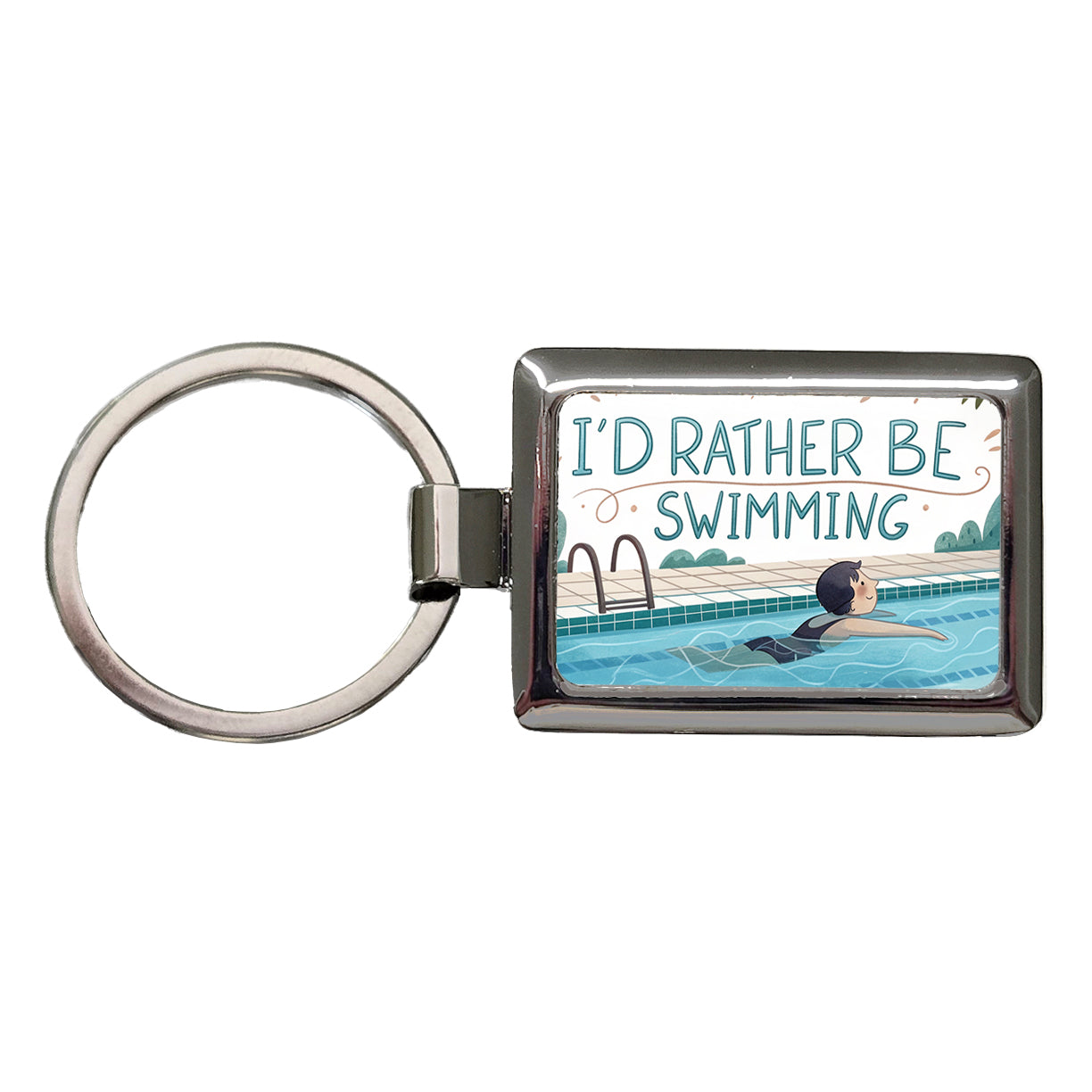I'd Rather Be Swimming Swimmer Rectangle Metal Keychain