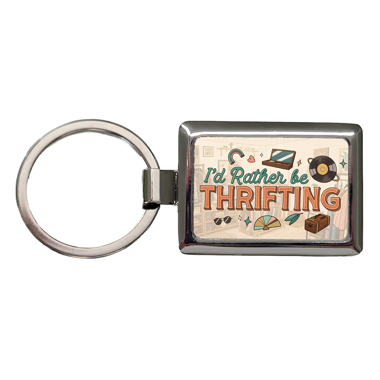 I'd Rather Be Thrifting Thrift Store Shopping Rectangle Metal Keychain