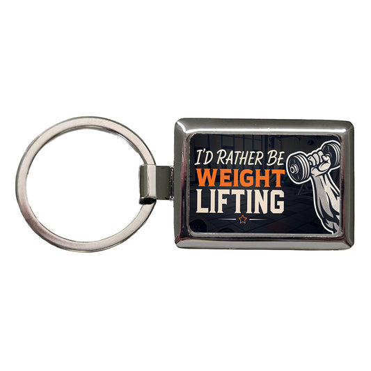 I'd Rather Be Weight Lifting Dumbbell Rectangle Metal Keychain