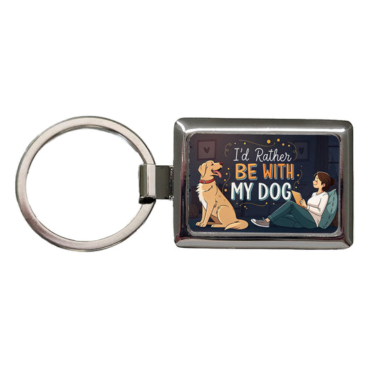 I'd Rather Be With My Dog Funny Rectangle Metal Keychain