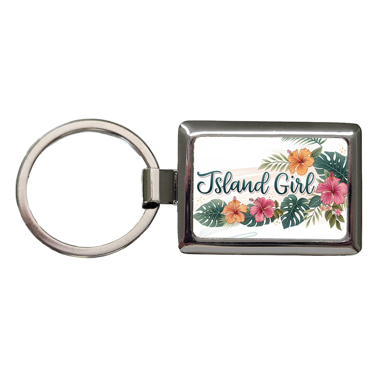 Island Girl Tropical Hibiscus Flowers Rectangle Metal Keychain