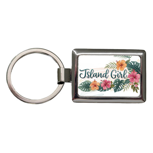 Island Girl Tropical Hibiscus Flowers Rectangle Metal Keychain