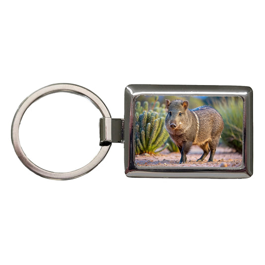 Javelina in Nature Rectangle Metal Keychain