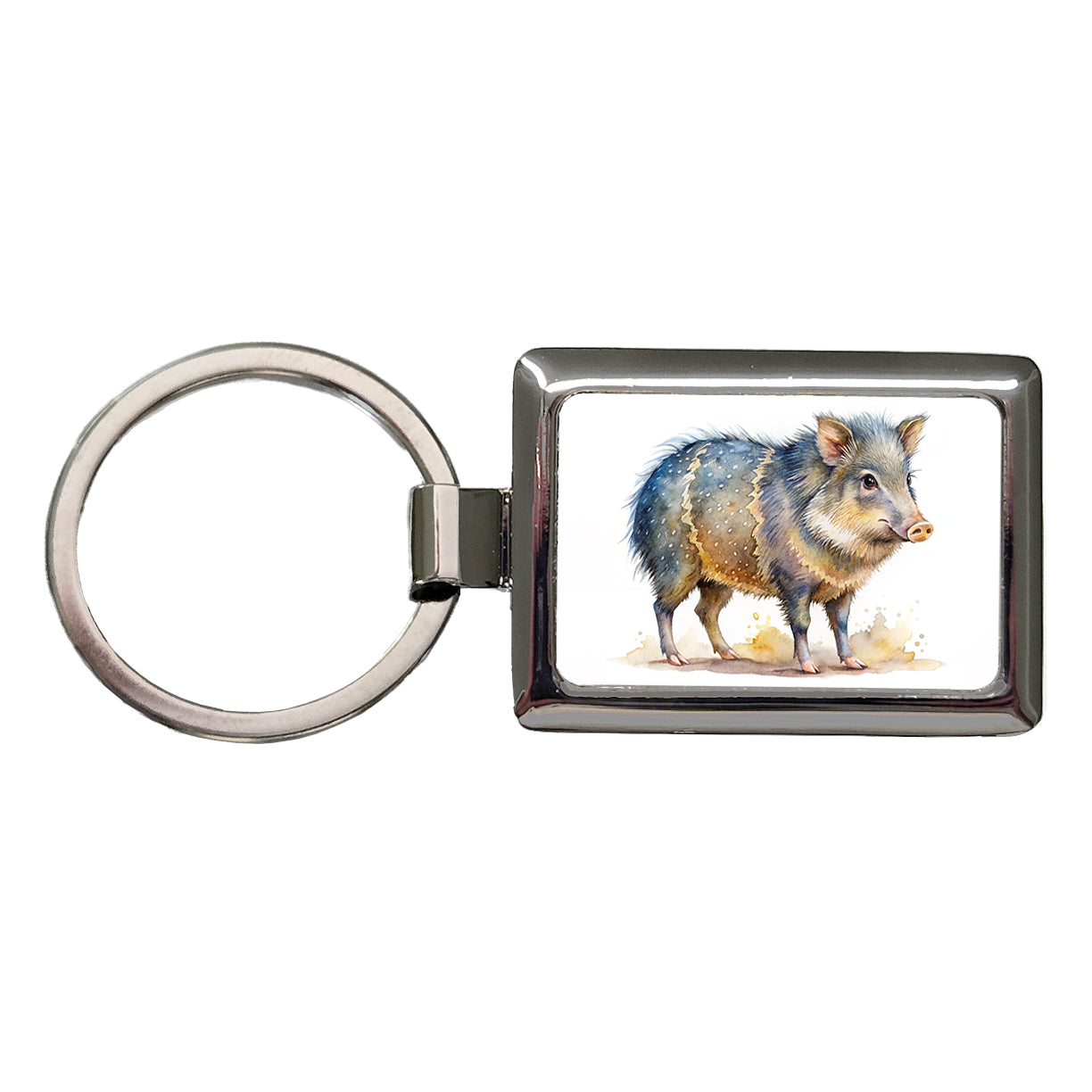 Javelina Watercolor Rectangle Metal Keychain