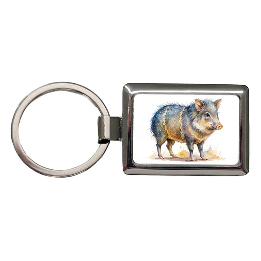 Javelina Watercolor Rectangle Metal Keychain