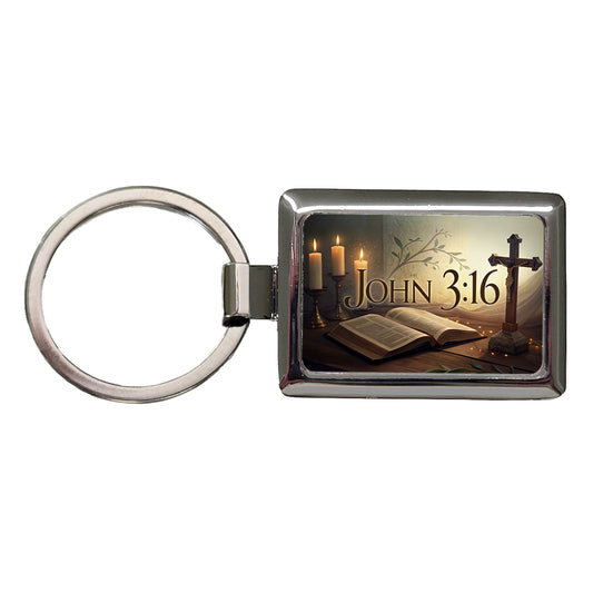 John 3-16 Bible Religious Verse Rectangle Metal Keychain