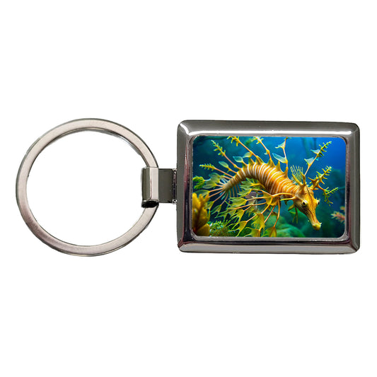 Leafy Seadragon Swimming Rectangle Metal Keychain