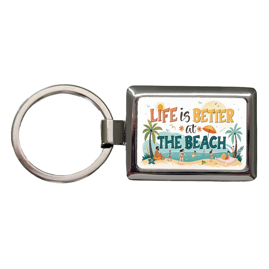 Life Is Better At The Beach Cartoon Rectangle Metal Keychain