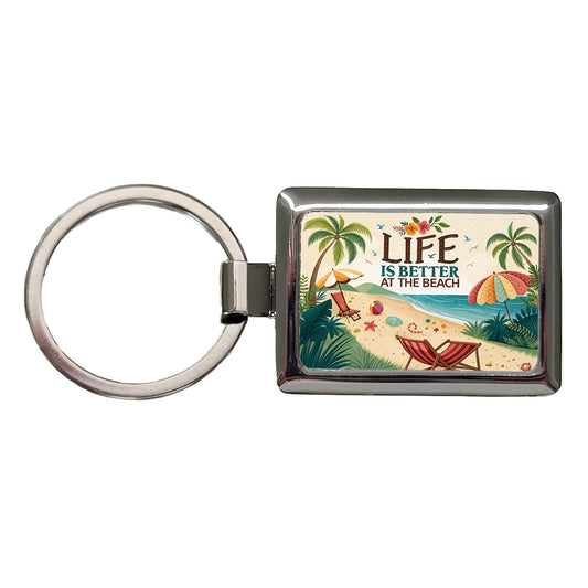 Life is Better At The Beach Tropical Ocean Rectangle Metal Keychain