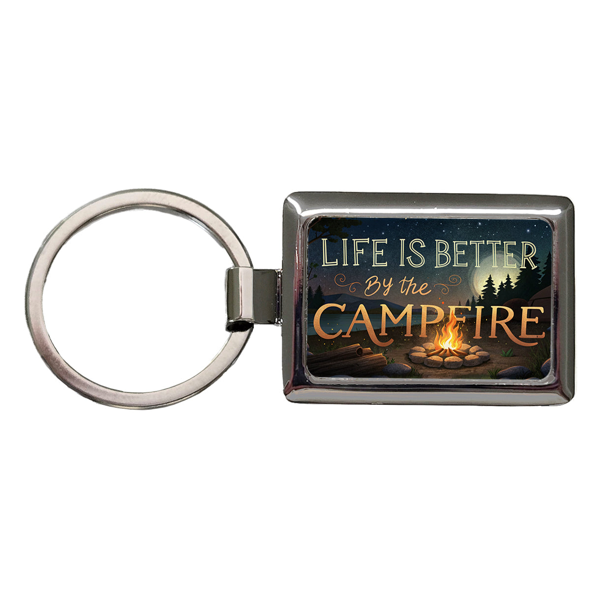 Life is Better By The Campfire Hiking Camping Rectangle Metal Keychain