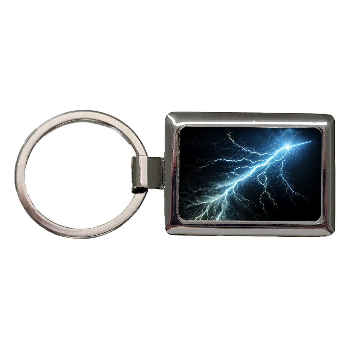 Lightning Bolt Strike at Night Rectangle Metal Keychain