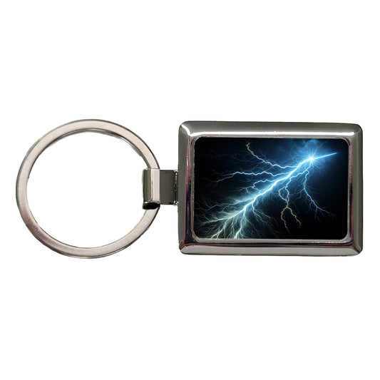 Lightning Bolt Strike at Night Rectangle Metal Keychain