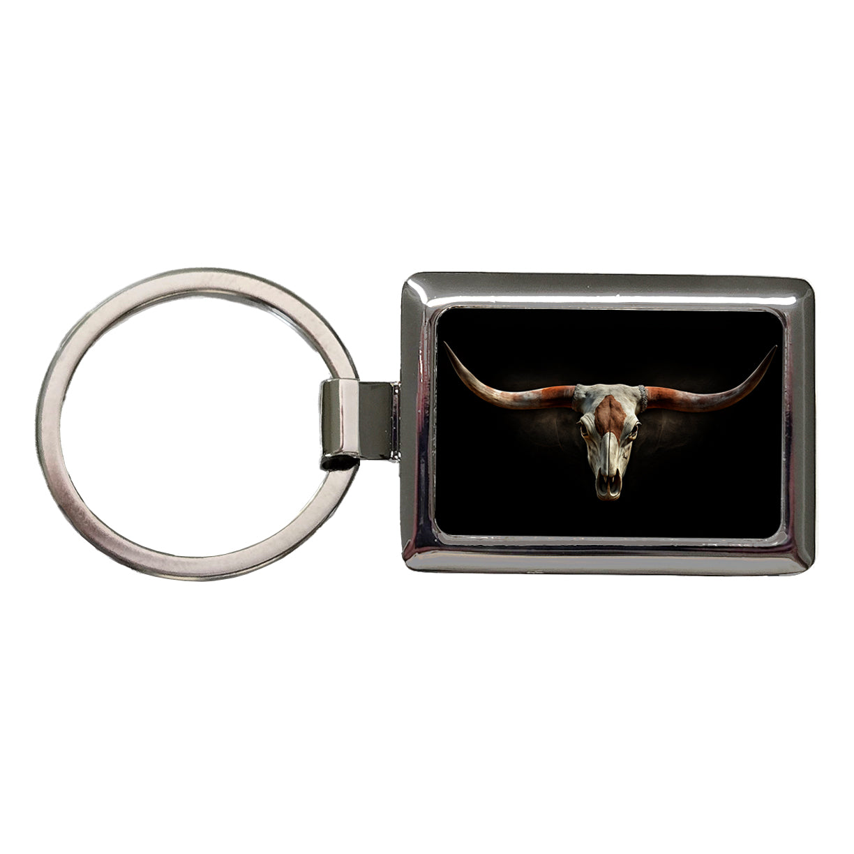 Longhorn Cattle Skull Rectangle Metal Keychain