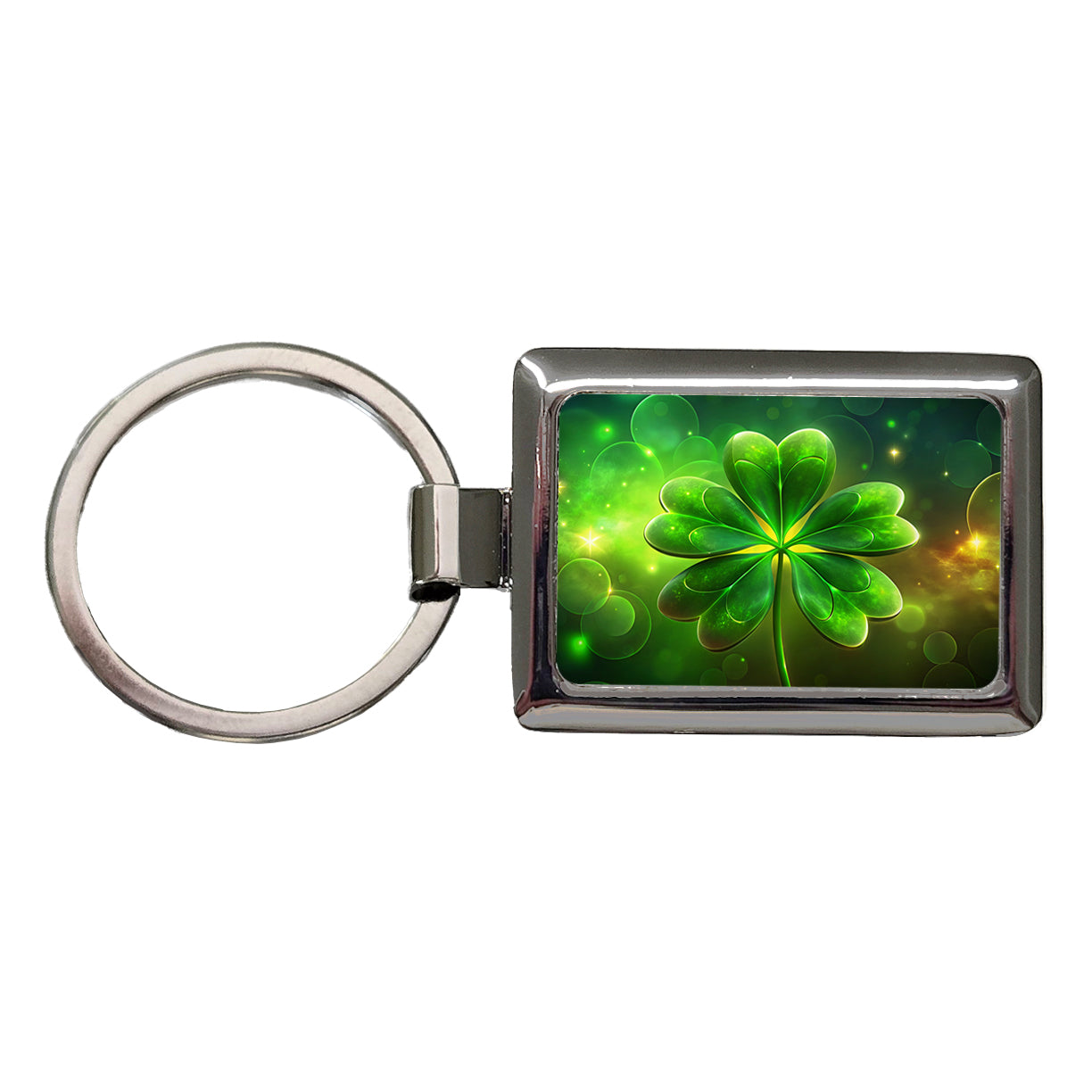 Lucky Irish Five Leaf Clover Rectangle Metal Keychain