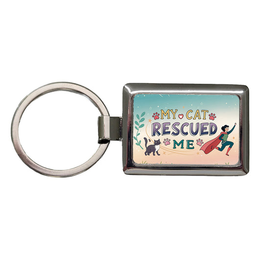My Cat Rescued Me Pet Adoption Rectangle Metal Keychain