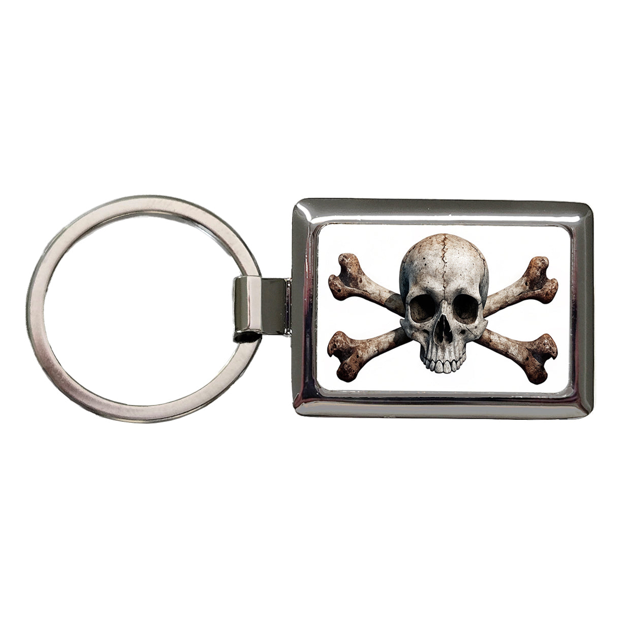 Pirate Skull And Crossbones on White Rectangle Metal Keychain