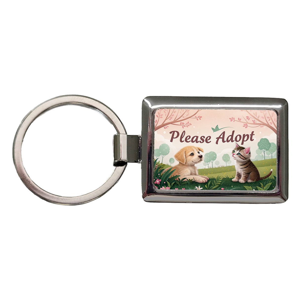 Please Adopt Animal Pet Dog Cat Rescue Rectangle Metal Keychain
