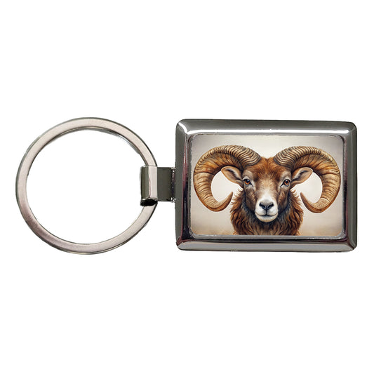 Ram's Head Rectangle Metal Keychain