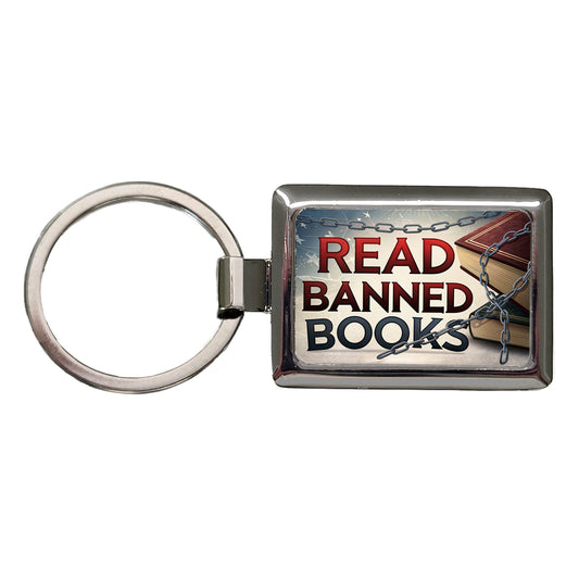 Read Banned Books Chains Rectangle Metal Keychain