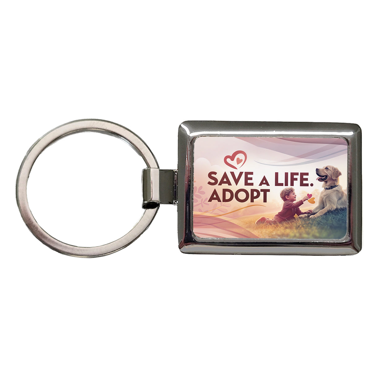 Save A Life Adopt Pet Rescue Adoption Rectangle Metal Keychain