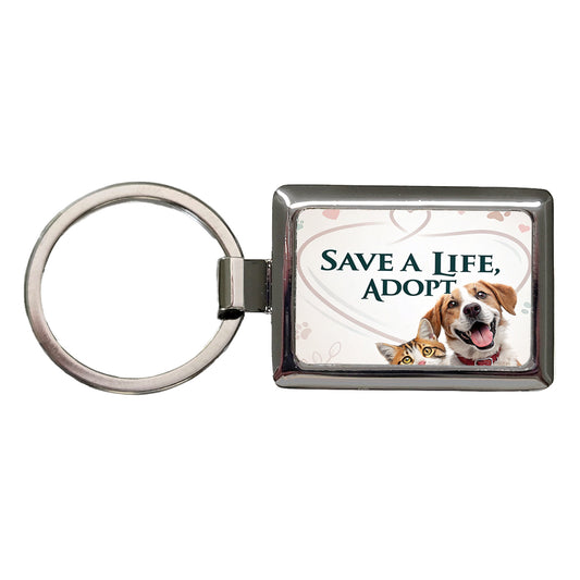 Save A Life Adopt Rescue Pet Dog Cat Rectangle Metal Keychain