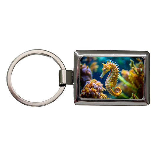Seahorse in the Ocean Rectangle Metal Keychain