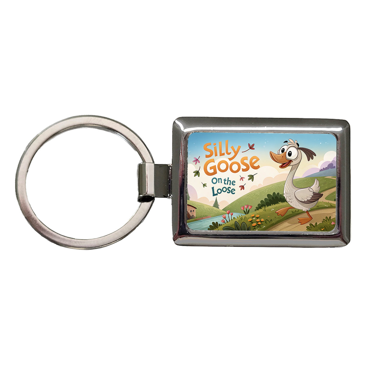 Silly Goose On The Loose Funny Cartoon Rectangle Metal Keychain