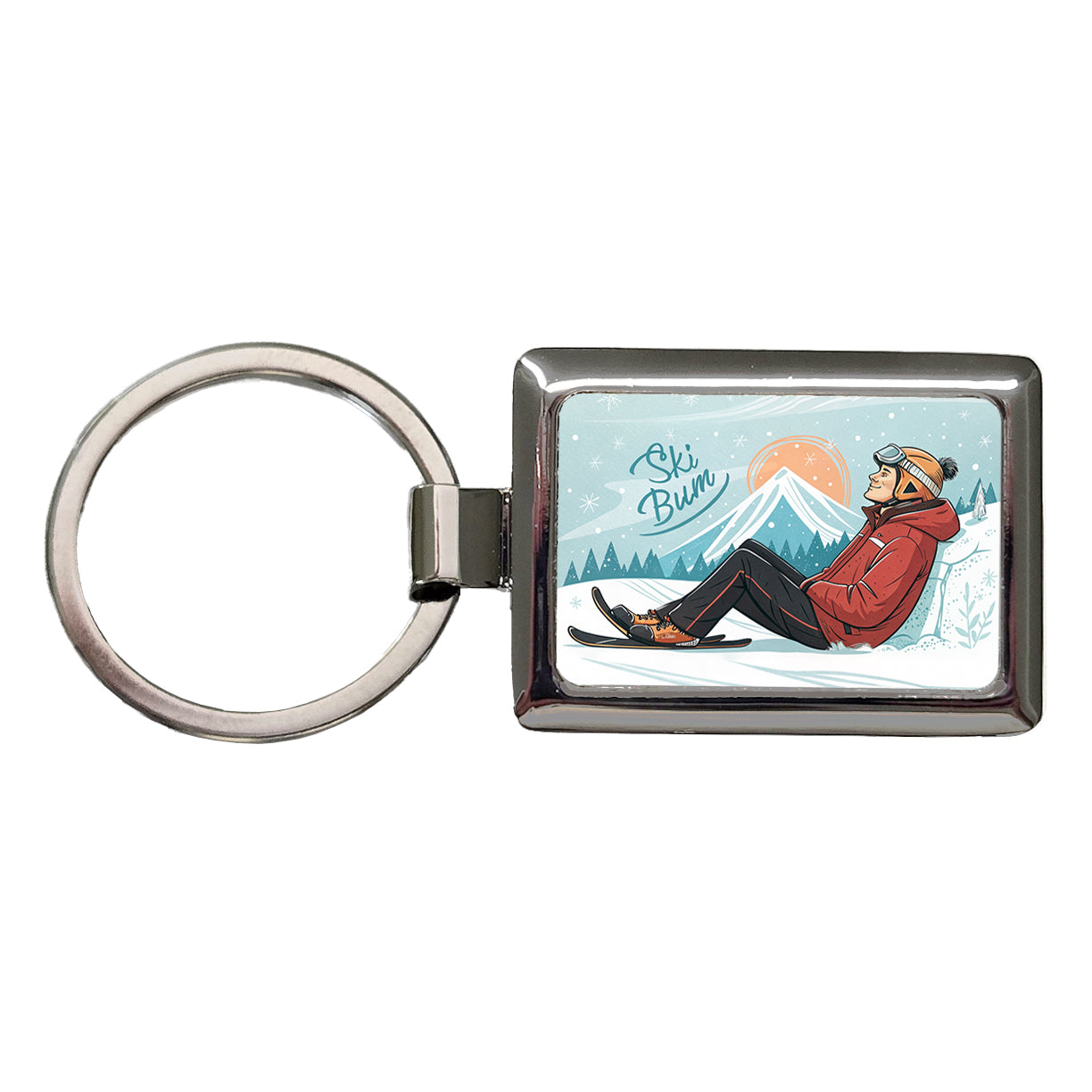 Ski Bum Lounging Rectangle Metal Keychain