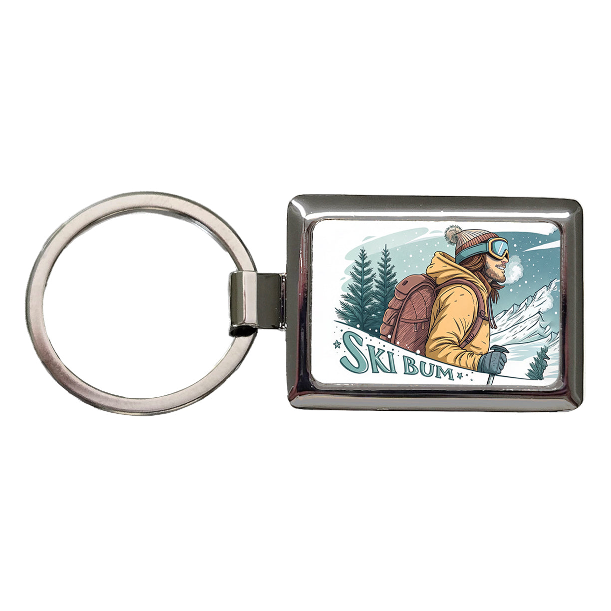Ski Bum On The Mountain Rectangle Metal Keychain