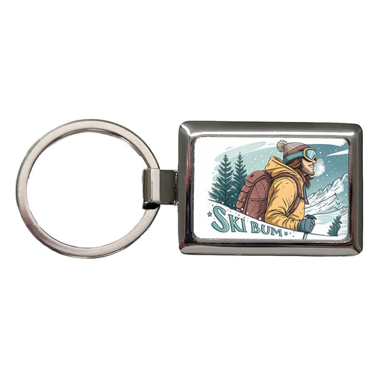 Ski Bum On The Mountain Rectangle Metal Keychain