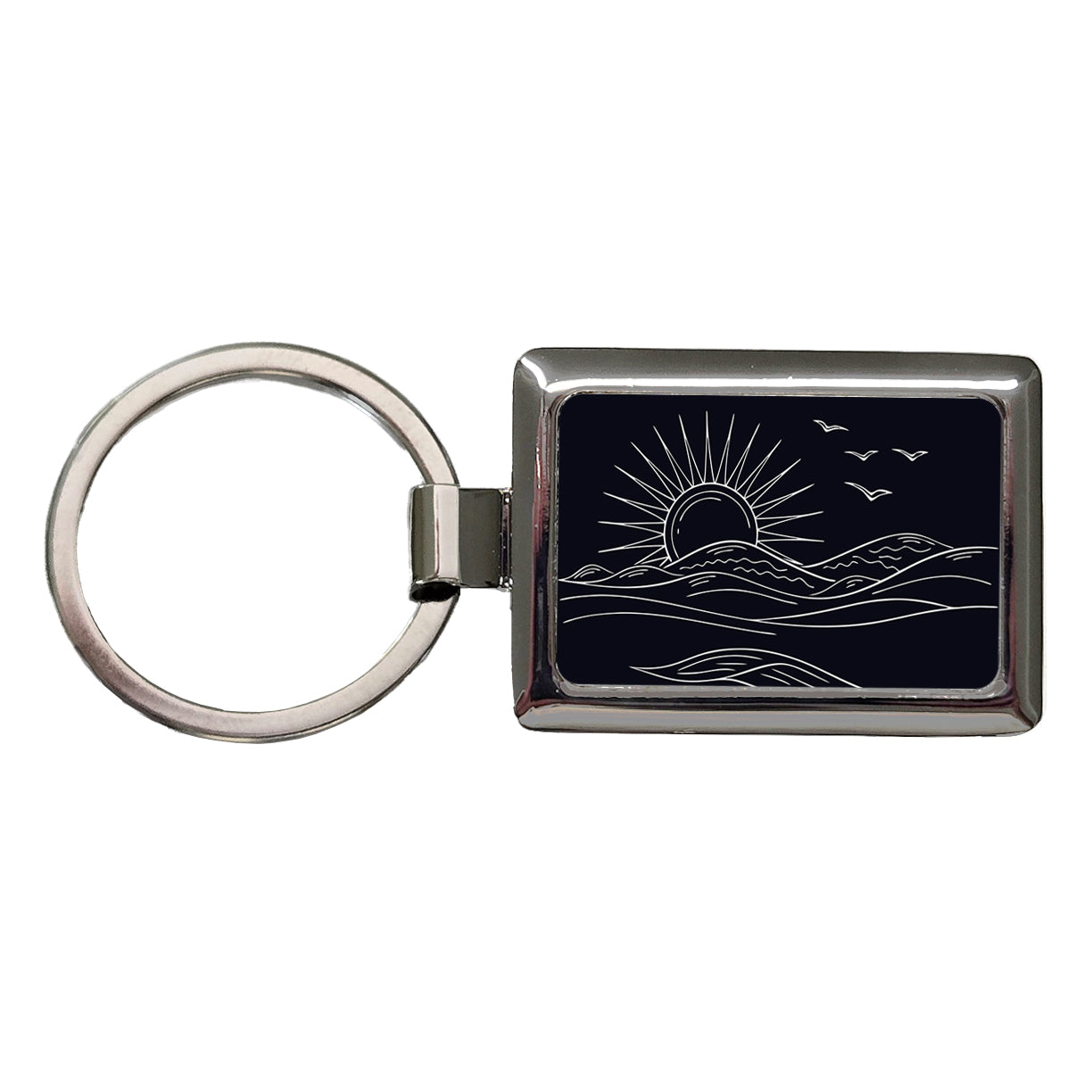Sunrise And Ocean Wave Outline Illustration Rectangle Metal Keychain