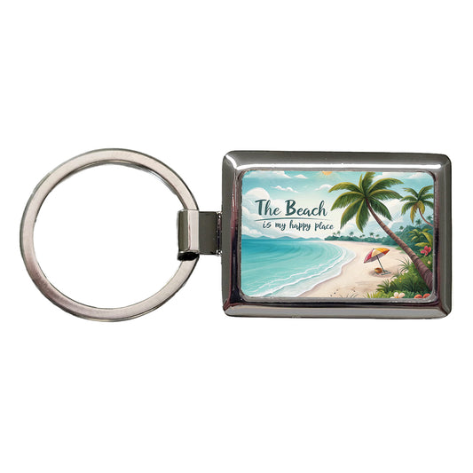 The Beach Is My Happy Place Tropical Rectangle Metal Keychain